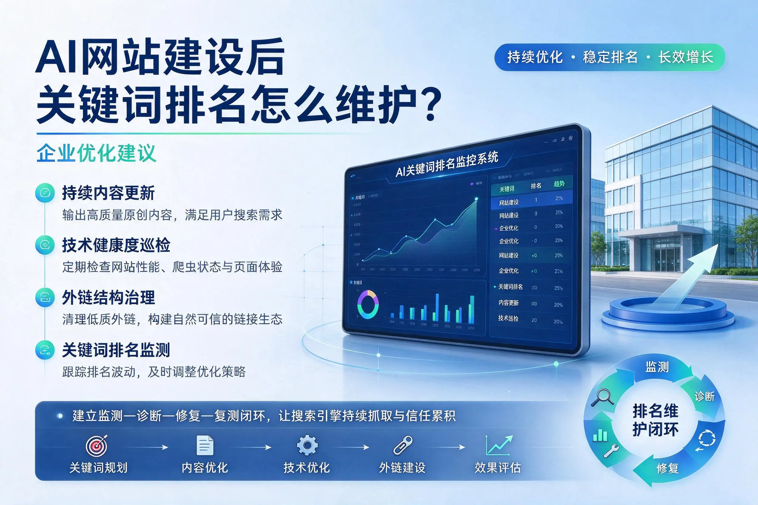 AI网站建设后关键词排名怎么维护?雅安企业优化建议