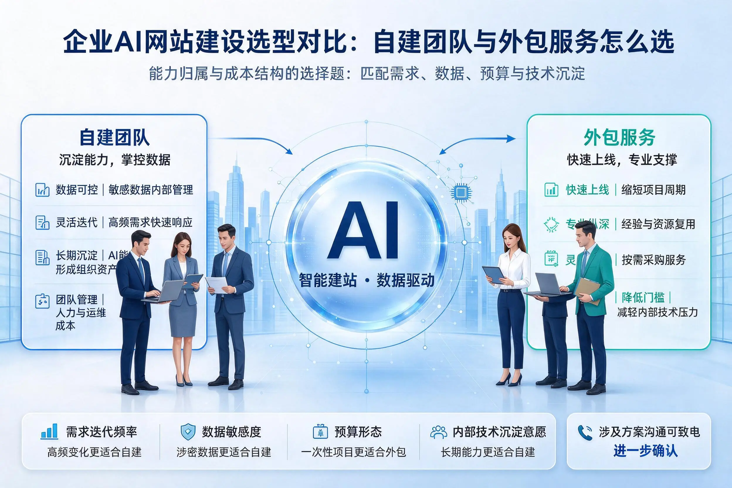 雅安企业AI网站建设选型对比:自建团队与外包服务怎么选